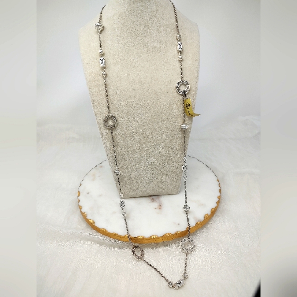 NWT Premier Designs Langford long silver chain necklace with accent beads
